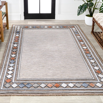 Sebastian High-low Modern Diamond Border Indoor/Outdoor Area Rug